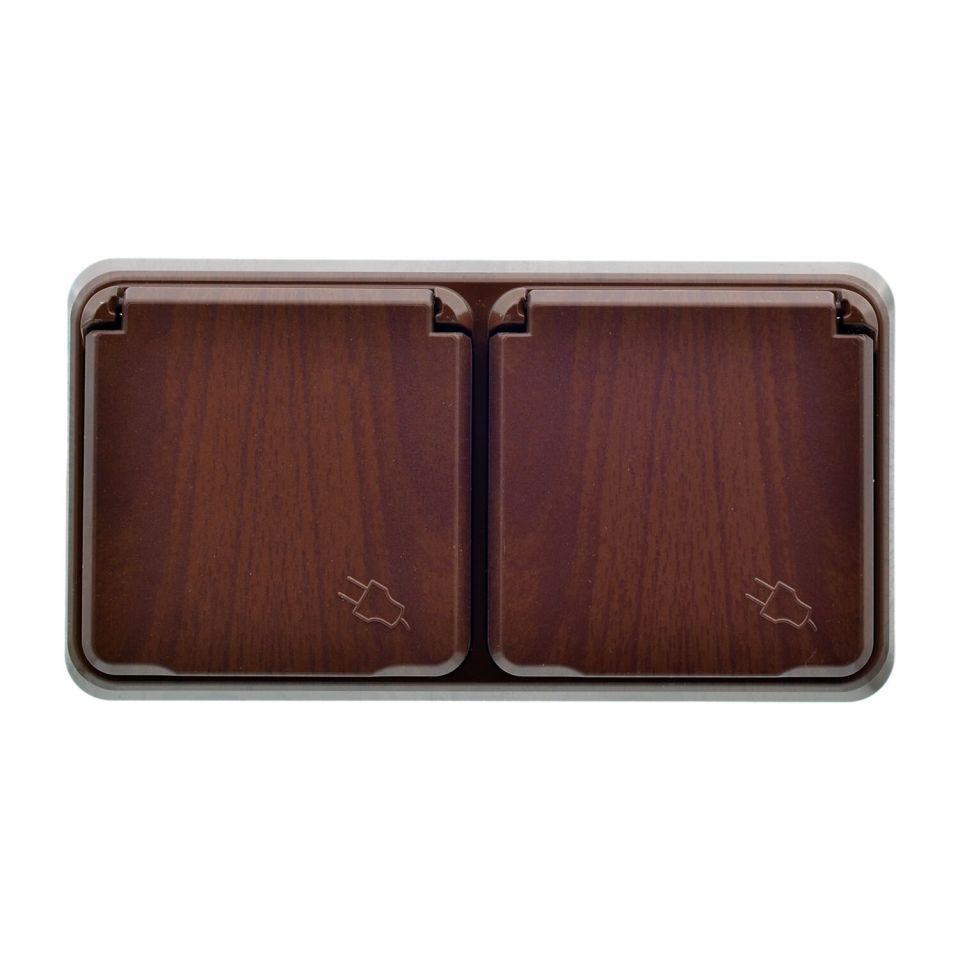 Günsan Fantasy Ceviz İkili Kapaklı Topraklı Priz