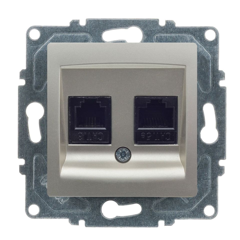 Günsan Valta Visage Data + Nümeris Telefon Prizi (RJ45 Cat5E + Cat3) Metalik Bej