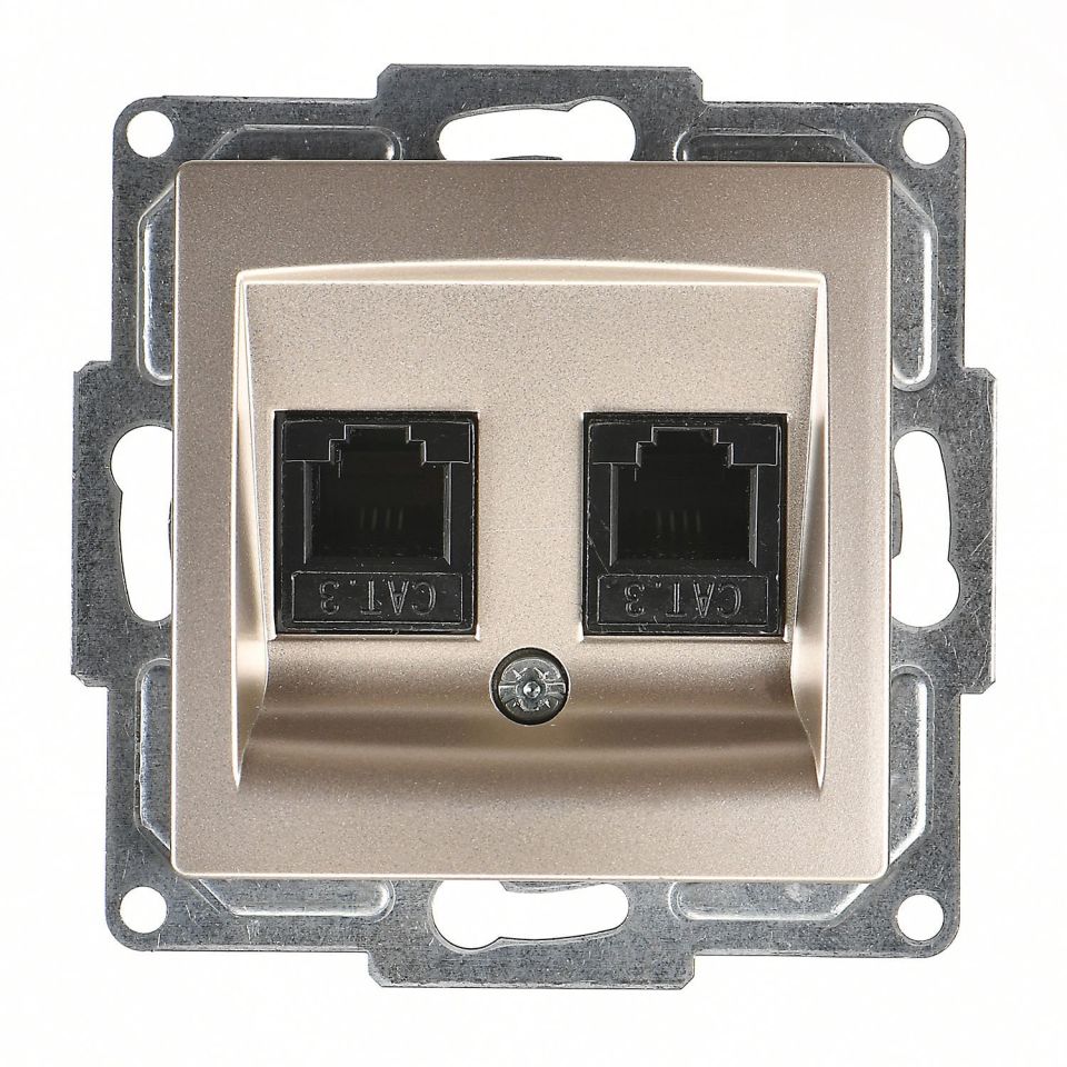 Günsan Visage Metalik Bej Vidalı İkili Nümeris Telefon Prizi (2 x Cat3)