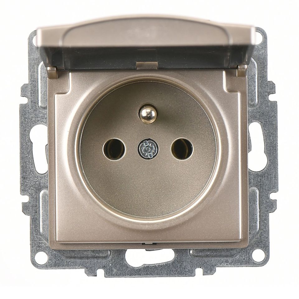 Günsan Visage Metalik Bej Kapaklı UPS Priz - 16A 250V - Klipsli