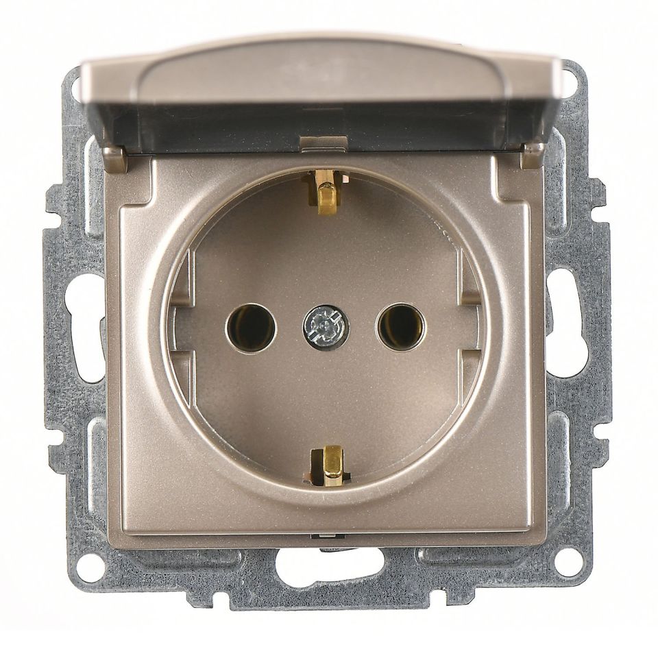 Günsan Visage Metalik Bej Kapaklı Topraklı Priz- 16A 250V - Vidalı