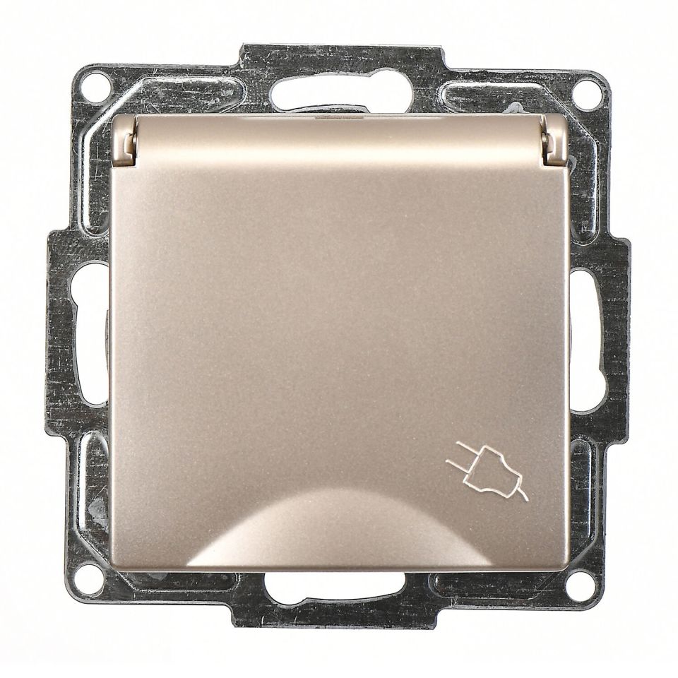 Günsan Visage Metalik Bej Kapaklı Topraklı Priz- 16A 250V - Vidalı