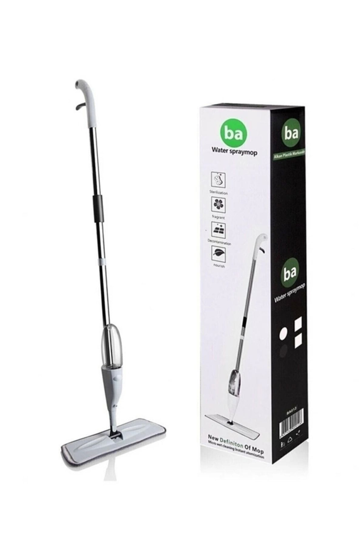 Ba Alkan Plastik Sprey Mop Su Hazneli Mikrofiber Bez