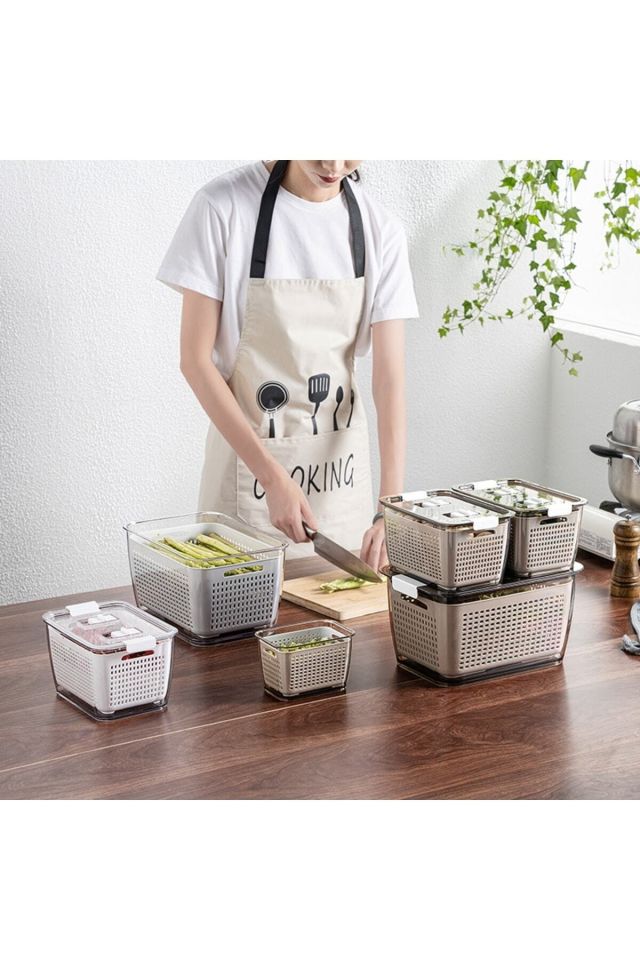 3'lü Set Içi Süzgeçli Organizer Buzdolabı Düzenleyici Ve Taze Ürün Saklama Kapları (2,5lt,5lt,9lt)