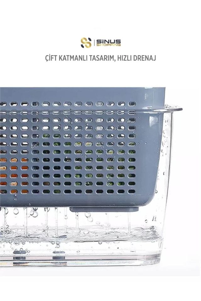 3'lü Set Içi Süzgeçli Organizer Buzdolabı Düzenleyici Ve Taze Ürün Saklama Kapları (2,5lt,5lt,9lt)