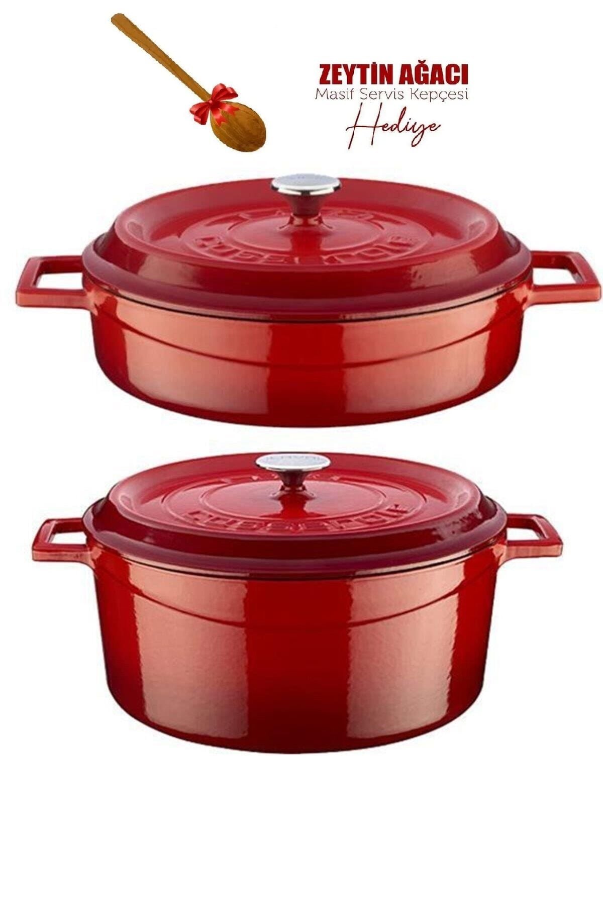Kırmızı Derin Basık Döküm Tencere Set 24 cm