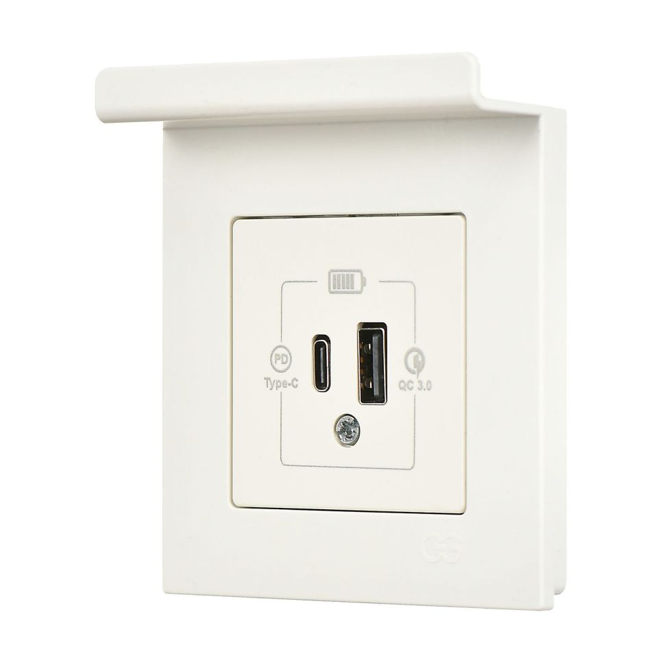 Günsan Eqona Pratik Telefon Tutucu 2 Çıkışlı USB Şarj Prizi 20W Type A + Type C Fildişi Beyazı Sıvaaltı