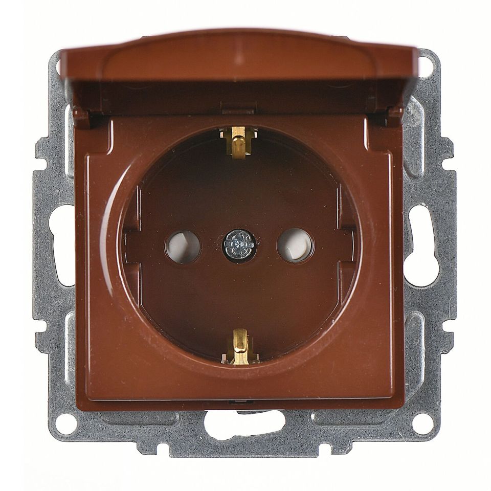 Günsan Visage Ceviz Çocuk Korumalı Kapaklı Topraklı Priz - 16A 250V - Vidalı