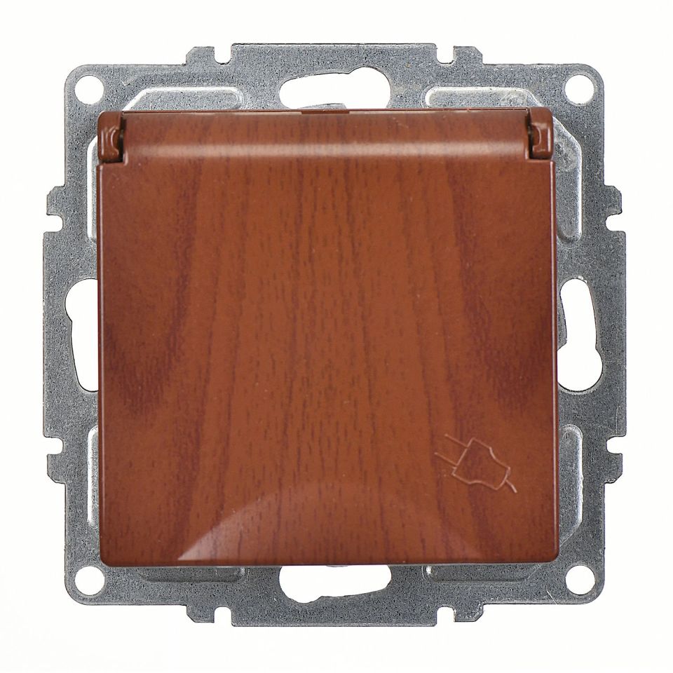 Günsan Visage Ceviz Çocuk Korumalı Kapaklı Topraklı Priz - 16A 250V - Vidalı