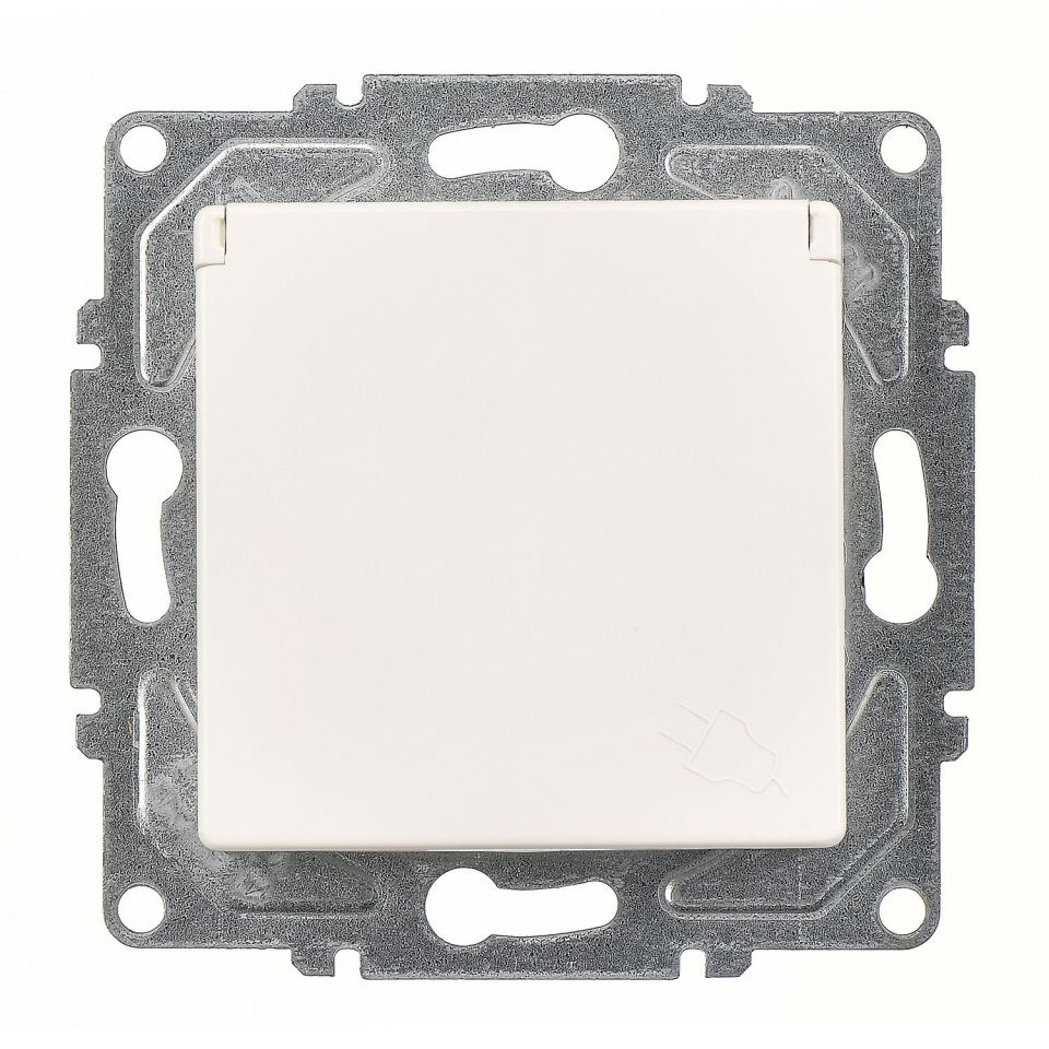 Günsan Eqona Fildişi Beyazı Çocuk Korumalı Kapaklı Topraklı Priz- 16A 250V - Klipsli