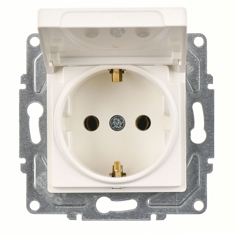 Günsan Eqona Fildişi Beyazı Kapaklı Topraklı Priz- 16A 250V - Klipsli