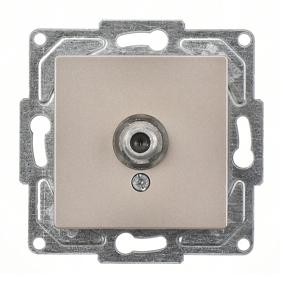 Günsan Eqona Metalik Bej Vidalı Tekli Uydu Prizi F Konnektörlü (Geçişli-Sonlu)