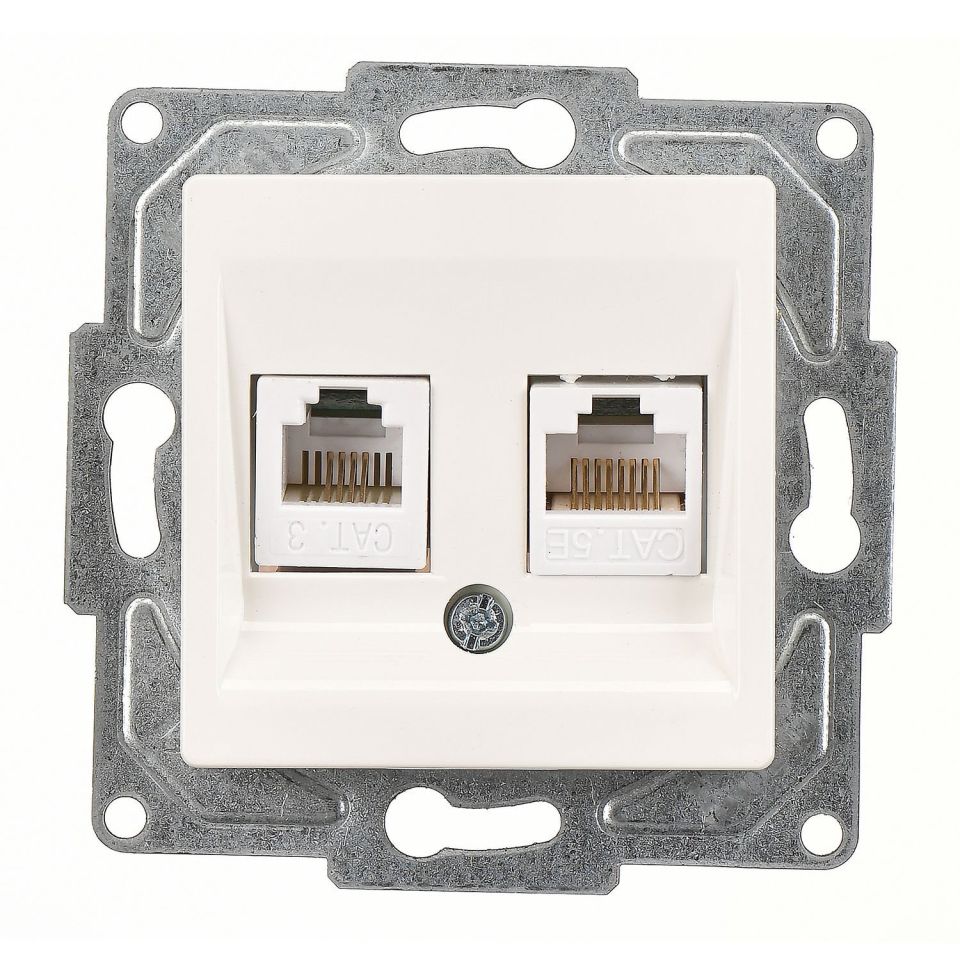 Günsan Eqona Fildişi Beyazı Vidalı Data & Nümeris Telefon Prizi (RJ45 Cat5E + Cat3)