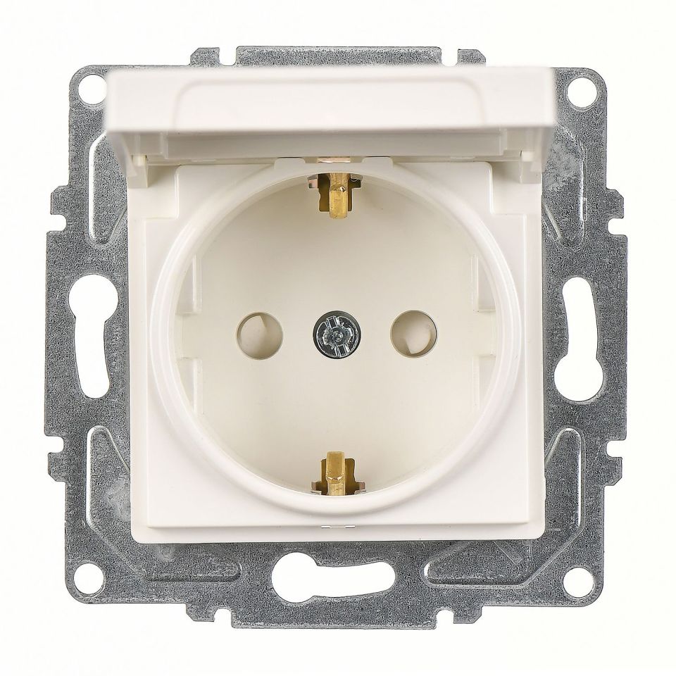 Günsan Eqona Fildişi Beyazı Çocuk Korumalı Kapaklı Topraklı Priz- 16A 250V - Vidalı