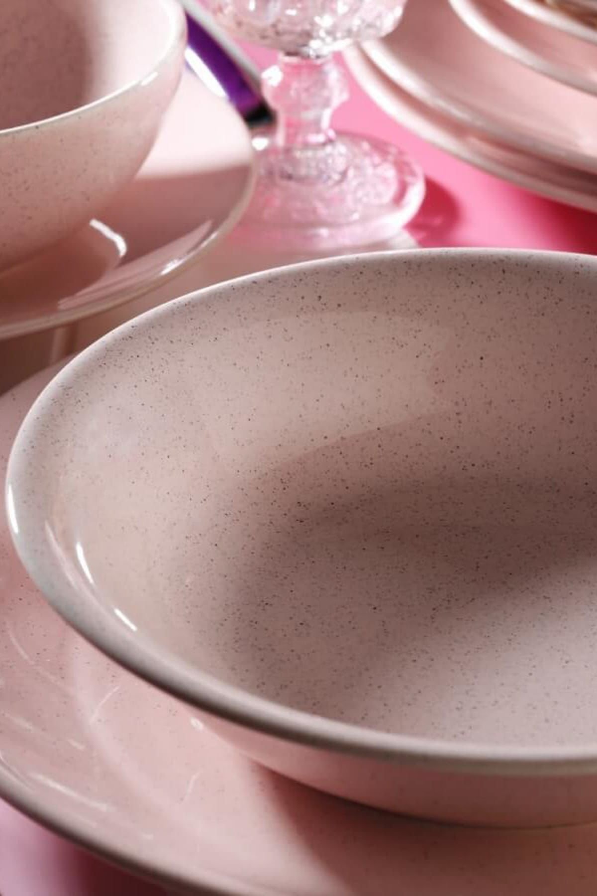 Naturaceram Harlek Granül 24 Parça 6 Kişilik  Pembe Yemek Seti