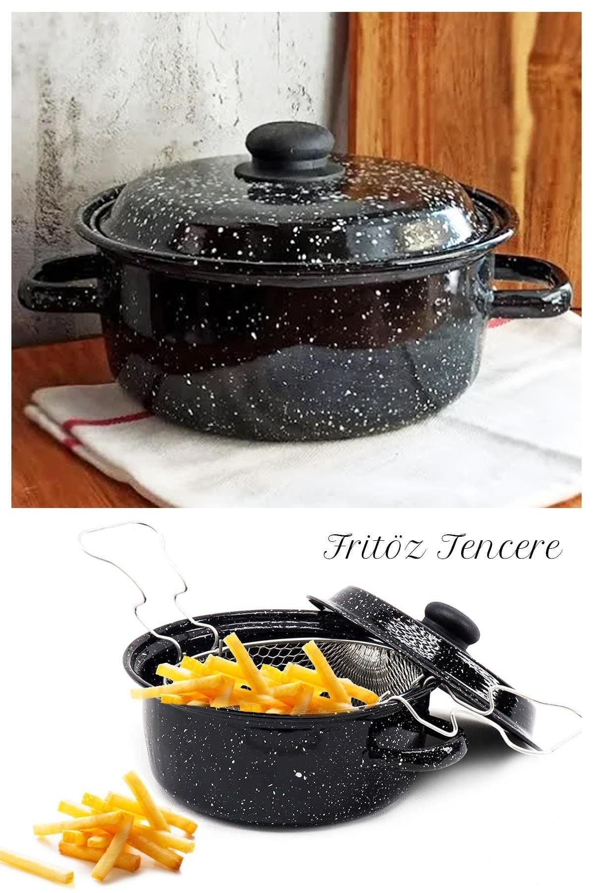Emaye Fritöz Tenceresi Orta Boy -alev
