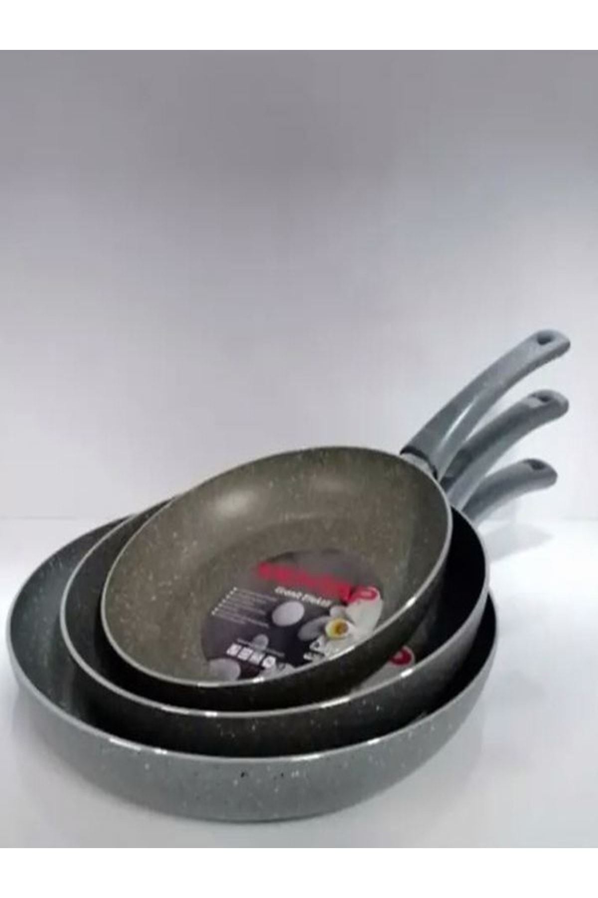 3 Lü Granit Tava Seti 24-26-28 Cm Gri Renk