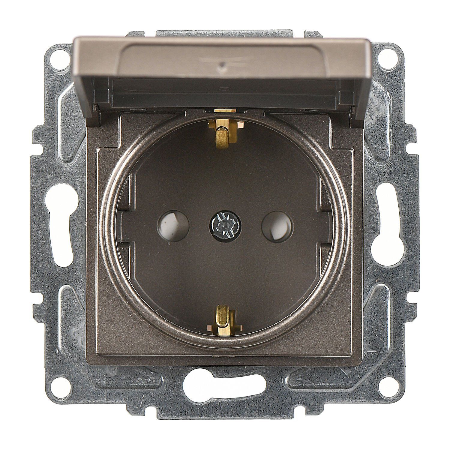 Günsan Eqona Mocha Çocuk Korumalı Kapaklı Topraklı Priz- 16A 250V - Vidalı