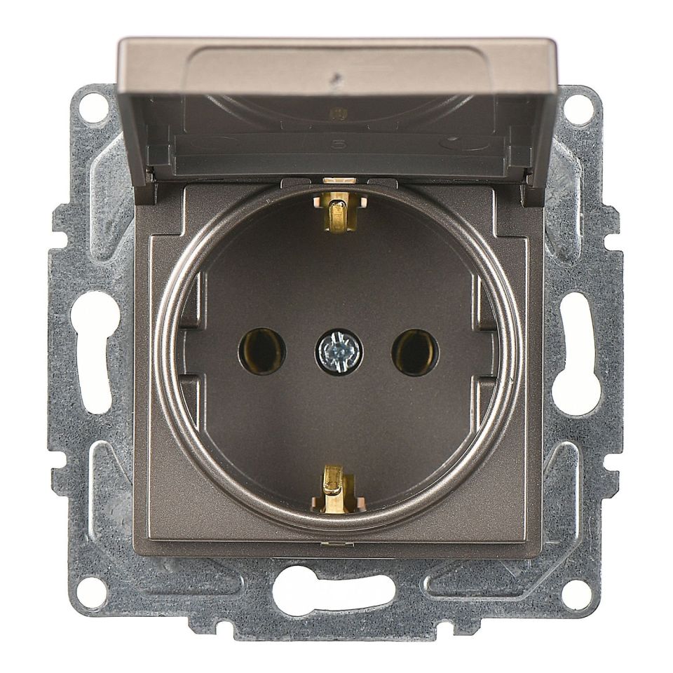 Günsan Eqona Mocha Kapaklı Topraklı Priz- 16A 250V - Vidalı