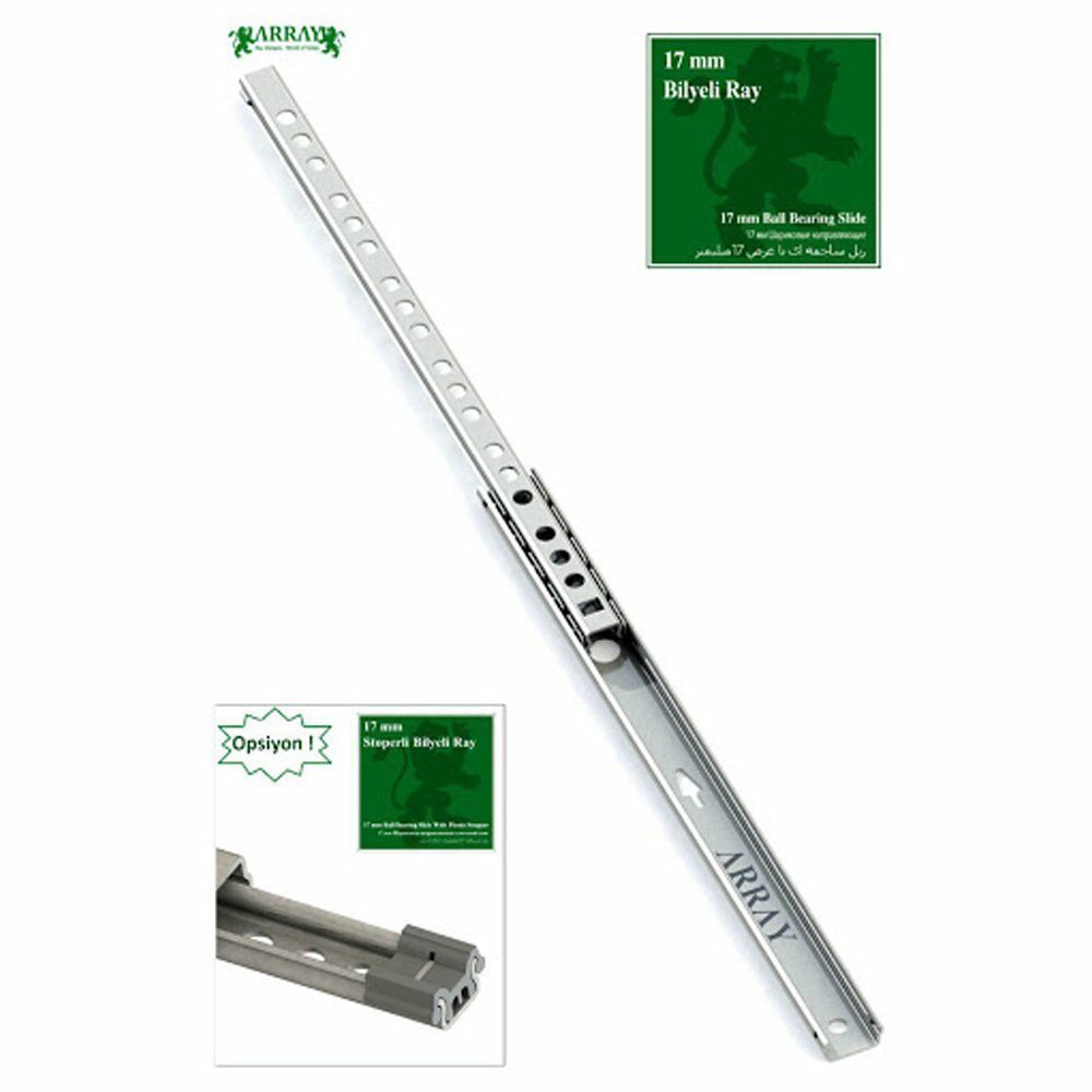 17mm Gömme Ince Teleskopik Bilyeli Dolap Çekmece Rayı 34,2cm