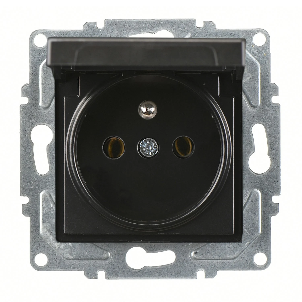 Günsan Eqona Metalik Siyah Kapaklı UPS Priz - Klipsli