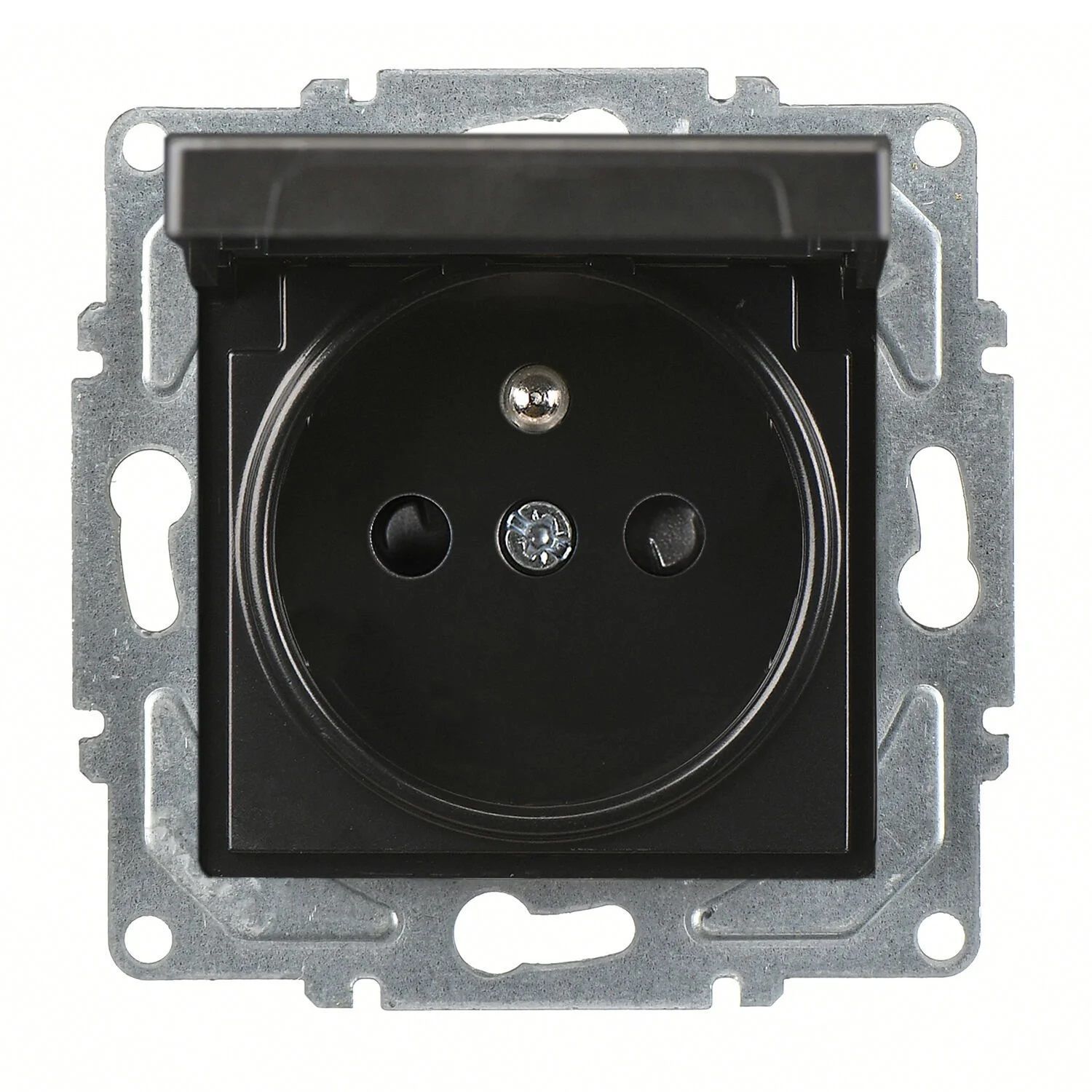 Günsan Eqona Metalik Siyah Çocuk Korumalı Kapaklı UPS Priz - Klipsli