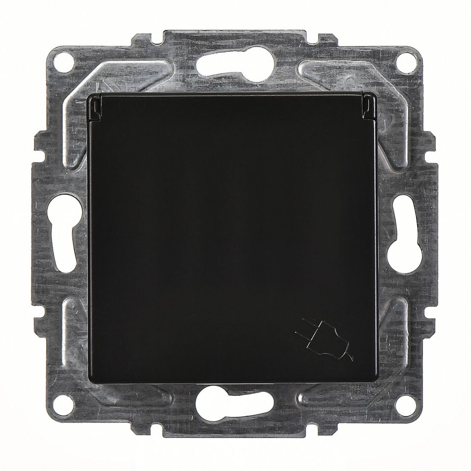 Günsan Eqona Metalik Siyah Kapaklı Topraklı Priz- 16A 250V - Klipsli