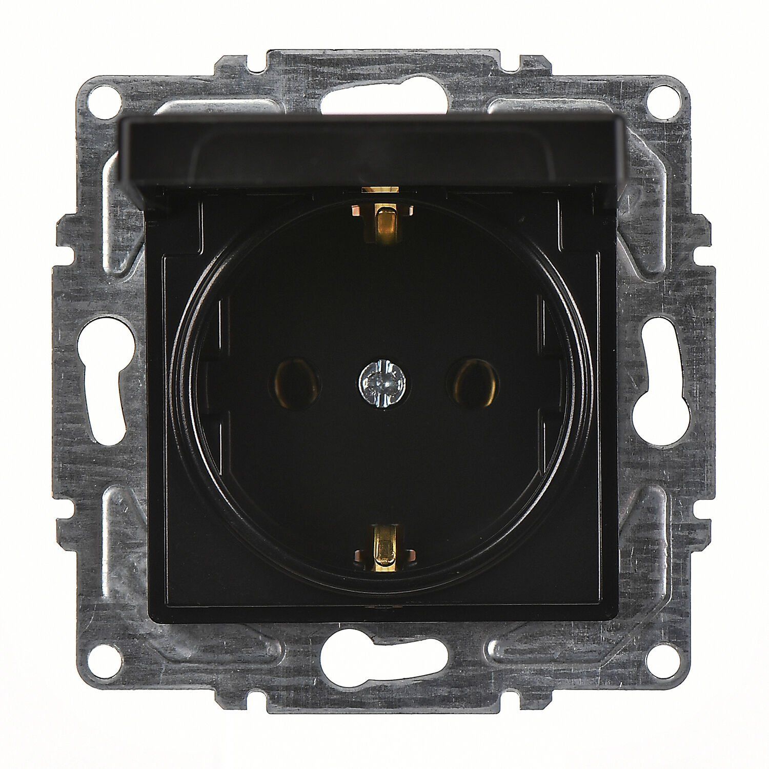 Günsan Eqona Metalik Siyah Kapaklı Topraklı Priz- 16A 250V - Klipsli