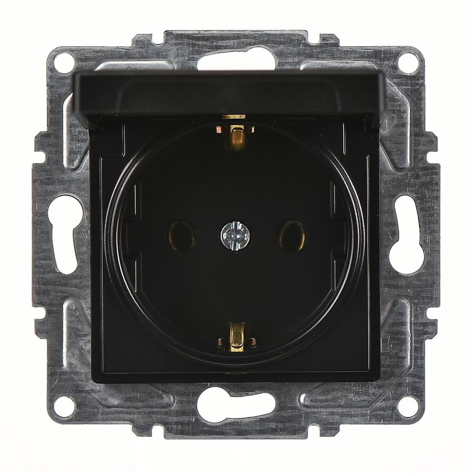 Günsan Eqona Metalik Siyah Kapaklı Topraklı Priz- 16A 250V - Klipsli