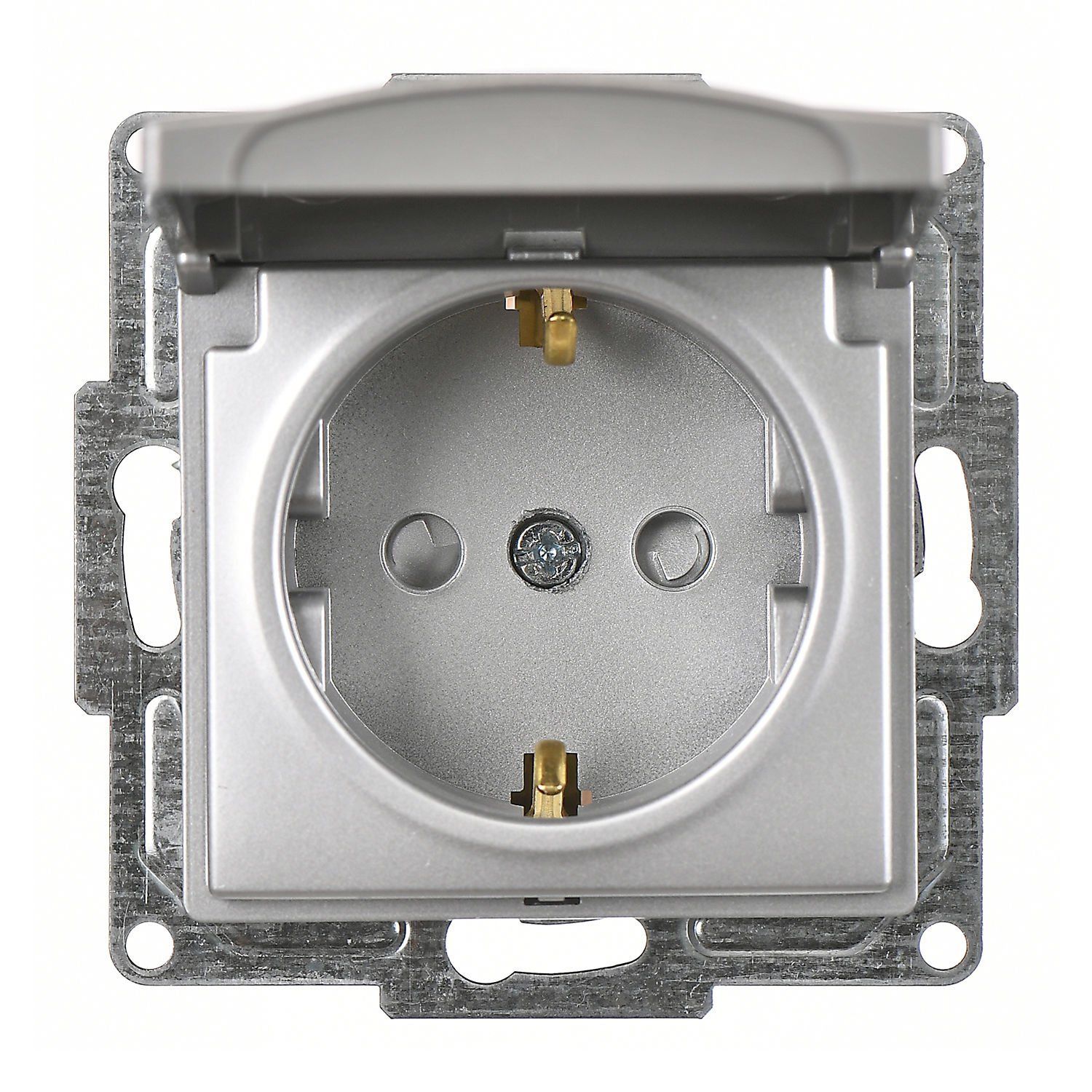 Günsan Visage Gümüş Çocuk Korumalı Kapaklı Topraklı Priz - 16A 250V - Klipsli