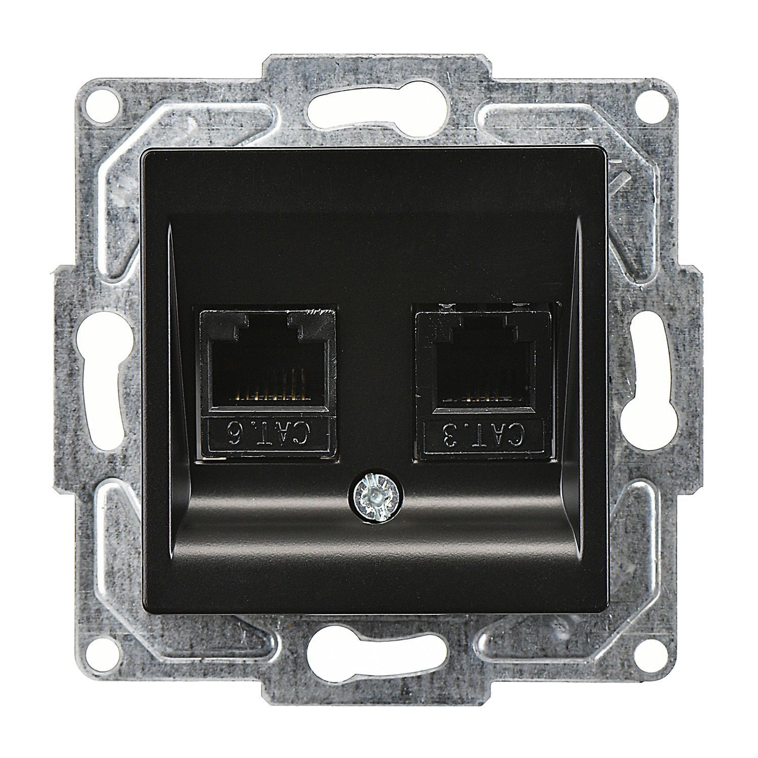 Günsan Eqona Metalik Siyah Vidalı Data & Nümeris Telefon Prizi (RJ45 Cat5E + Cat3)