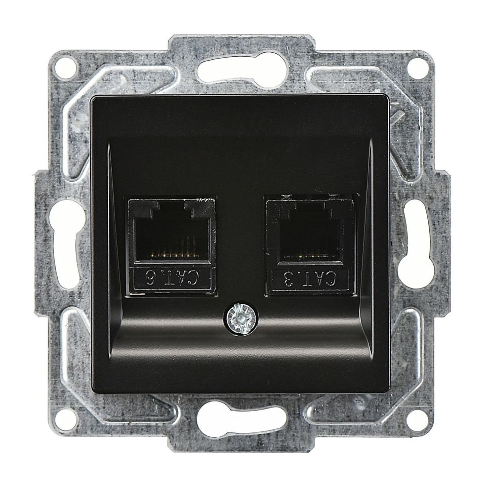 Günsan Eqona Metalik Siyah Vidalı Data & Nümeris Telefon Prizi (RJ45 Cat5E + Cat3)