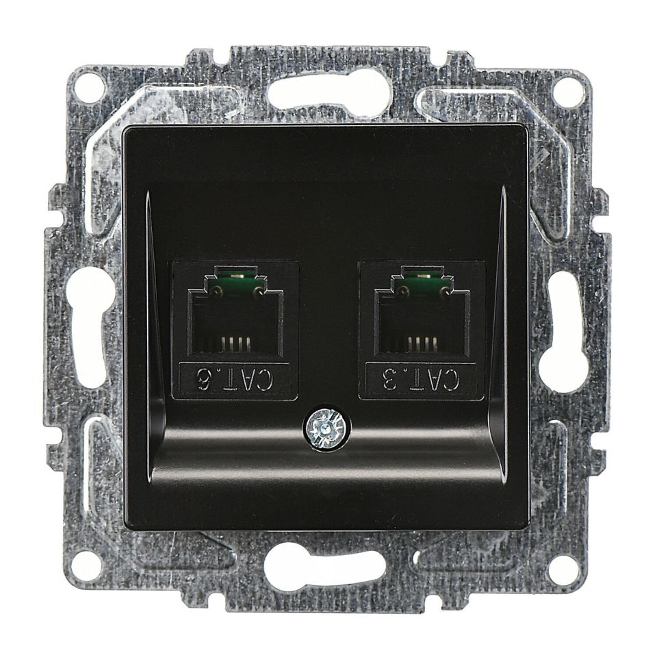 Günsan Eqona Metalik Siyah Vidalı İkili Data Prizi (2 x RJ45 Cat6)