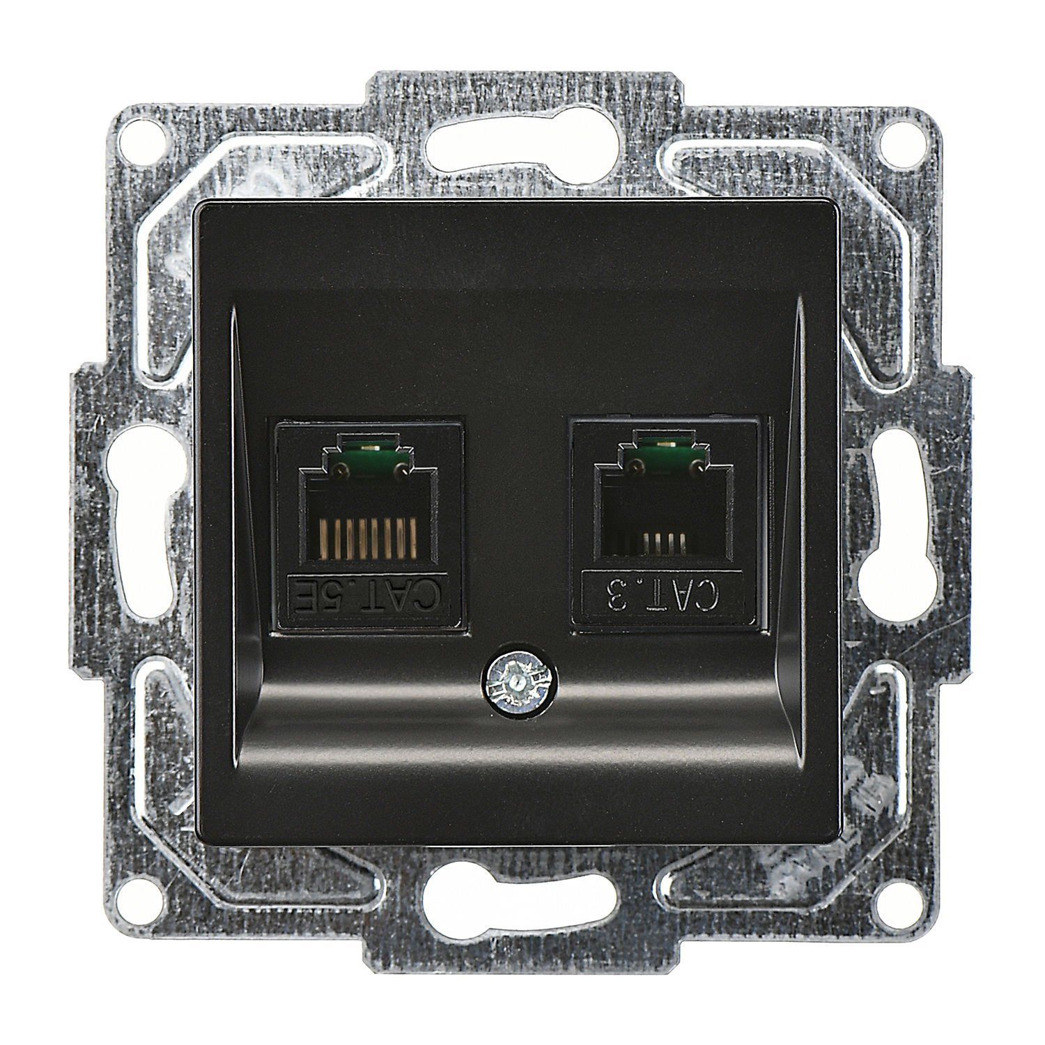 Günsan Eqona Metalik Siyah Vidalı Data & Nümeris Telefon Prizi (RJ45 Cat5E + Cat3)