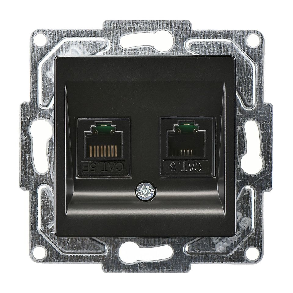 Günsan Eqona Metalik Siyah Vidalı Data & Nümeris Telefon Prizi (RJ45 Cat5E + Cat3)