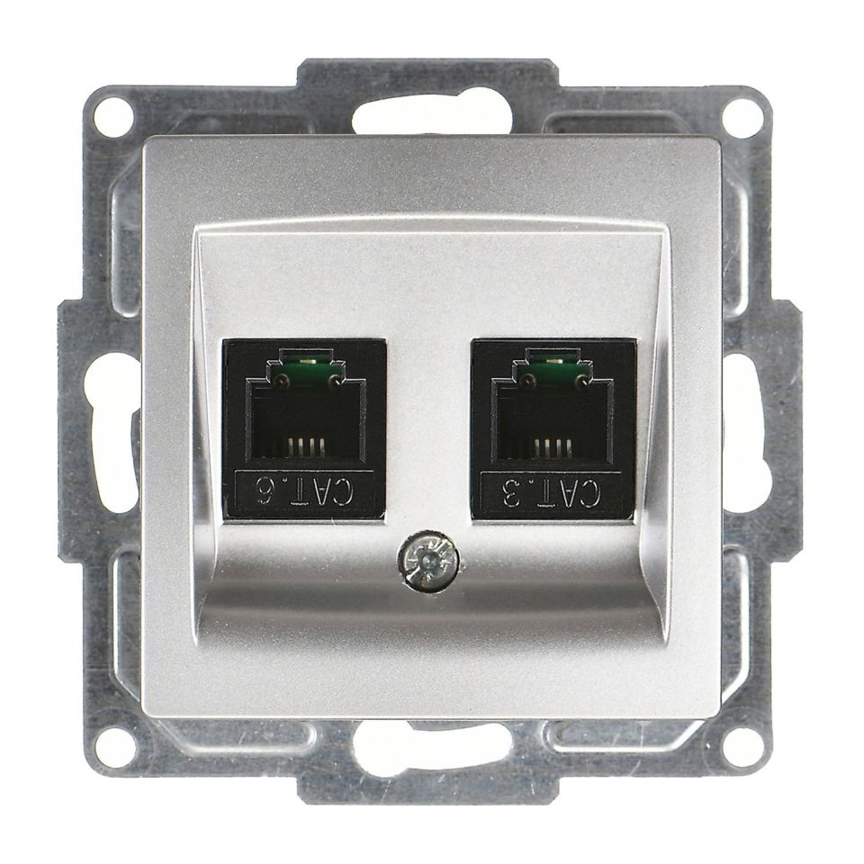 Günsan Visage Data + Nümeris Telefon Prizi (RJ45 Cat6 + Cat3) Gümüş