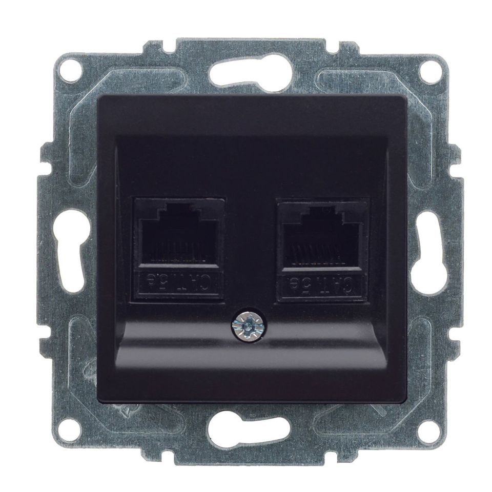 Günsan Eqona Metalik Siyah Vidalı İkili Data Prizi (2 x RJ45 Cat5E)