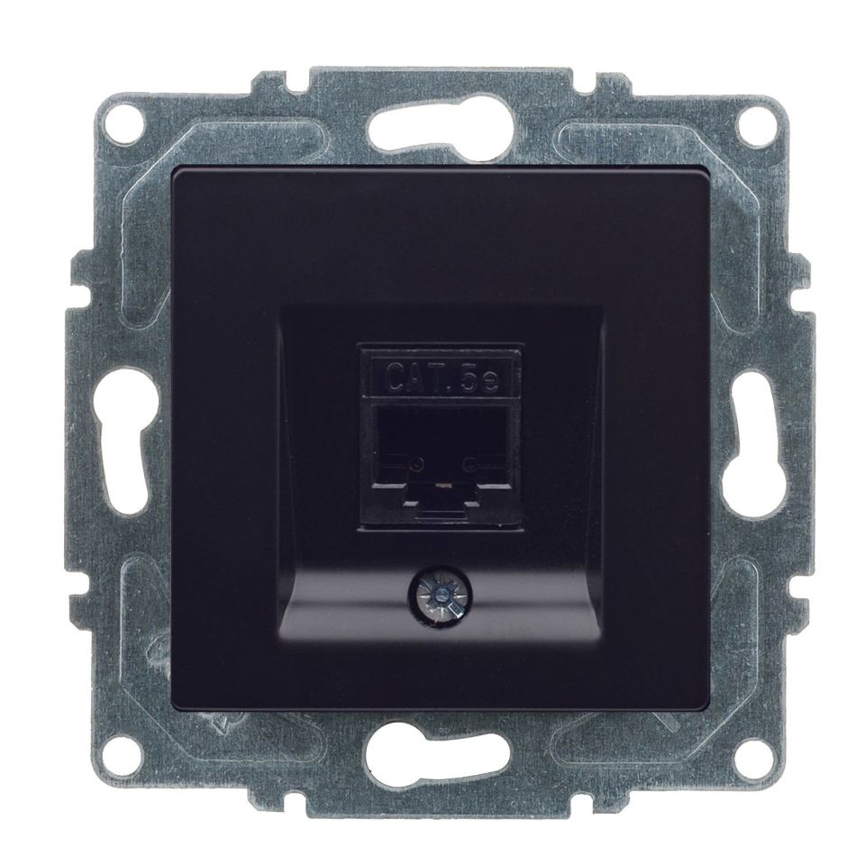 Günsan Eqona Metalik Siyah Vidalı Tekli Data Prizi (RJ45 Cat5E)