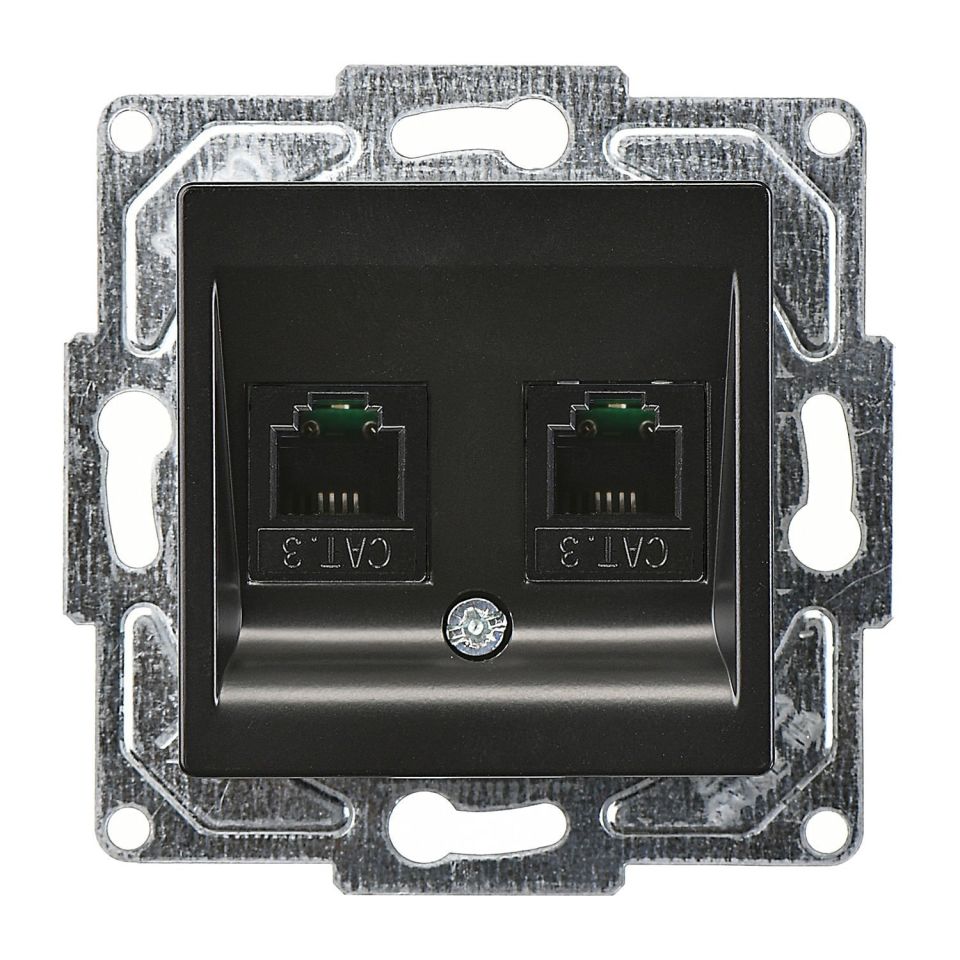 Günsan Eqona Metalik Siyah Vidalı İkili Nümeris Telefon Prizi (2 x Cat3)