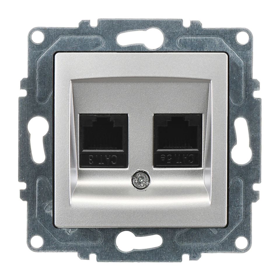 Günsan Visage Data + Nümeris Telefon Prizi (RJ45 Cat5E + Cat3) Gümüş