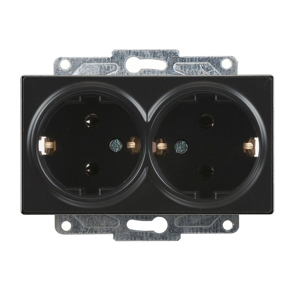 Günsan Eqona Metalik Siyah İkili Topraklı Priz- 16A 250V - Vidalı