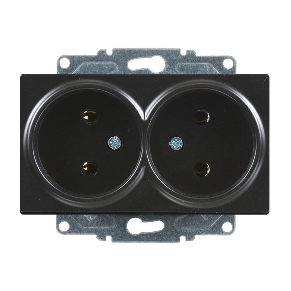 Günsan Eqona Metalik Siyah İkili Priz- 16A 250V - Vidalı