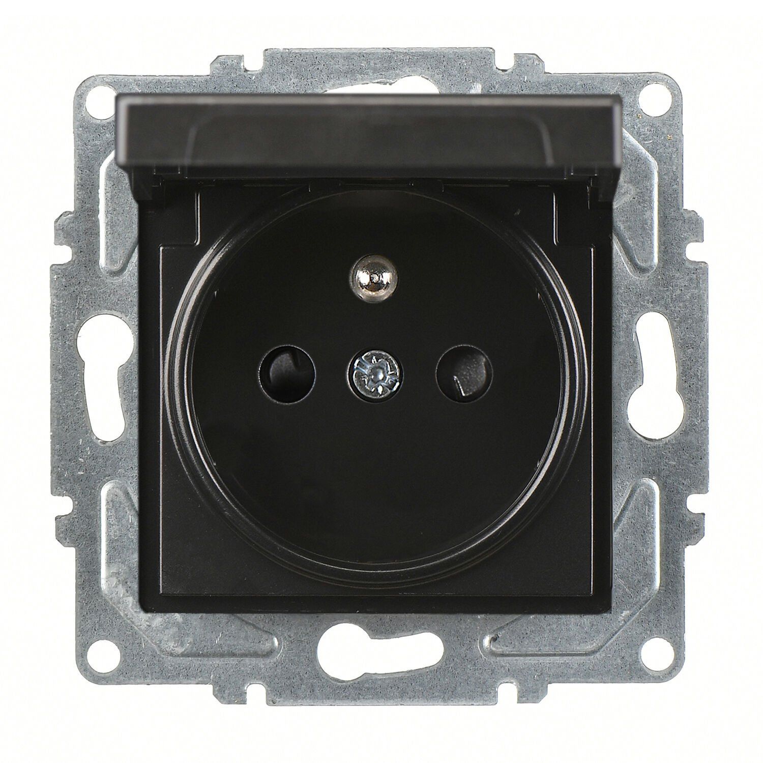 Günsan Eqona Metalik Siyah Çocuk Korumalı Kapaklı UPS Priz - Vidalı