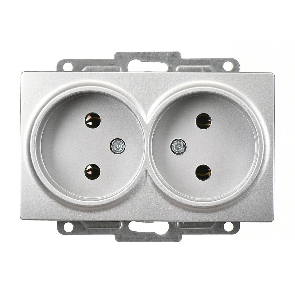 Günsan Visage Gümüş İkili Priz- 16A 250V - Vidalı