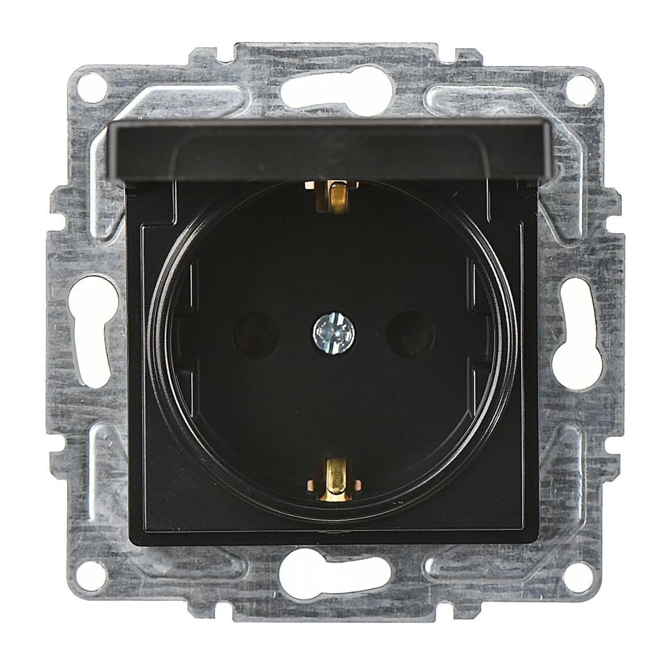 Günsan Eqona Metalik Siyah Çocuk Korumalı Kapaklı Topraklı Priz- 16A 250V - Vidalı