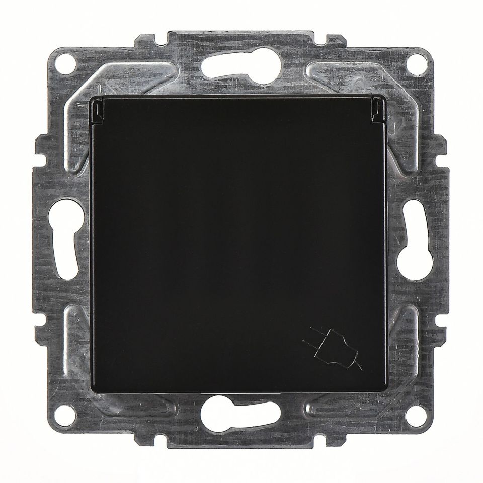 Günsan Eqona Metalik Siyah Kapaklı Topraklı Priz- 16A 250V - Vidalı