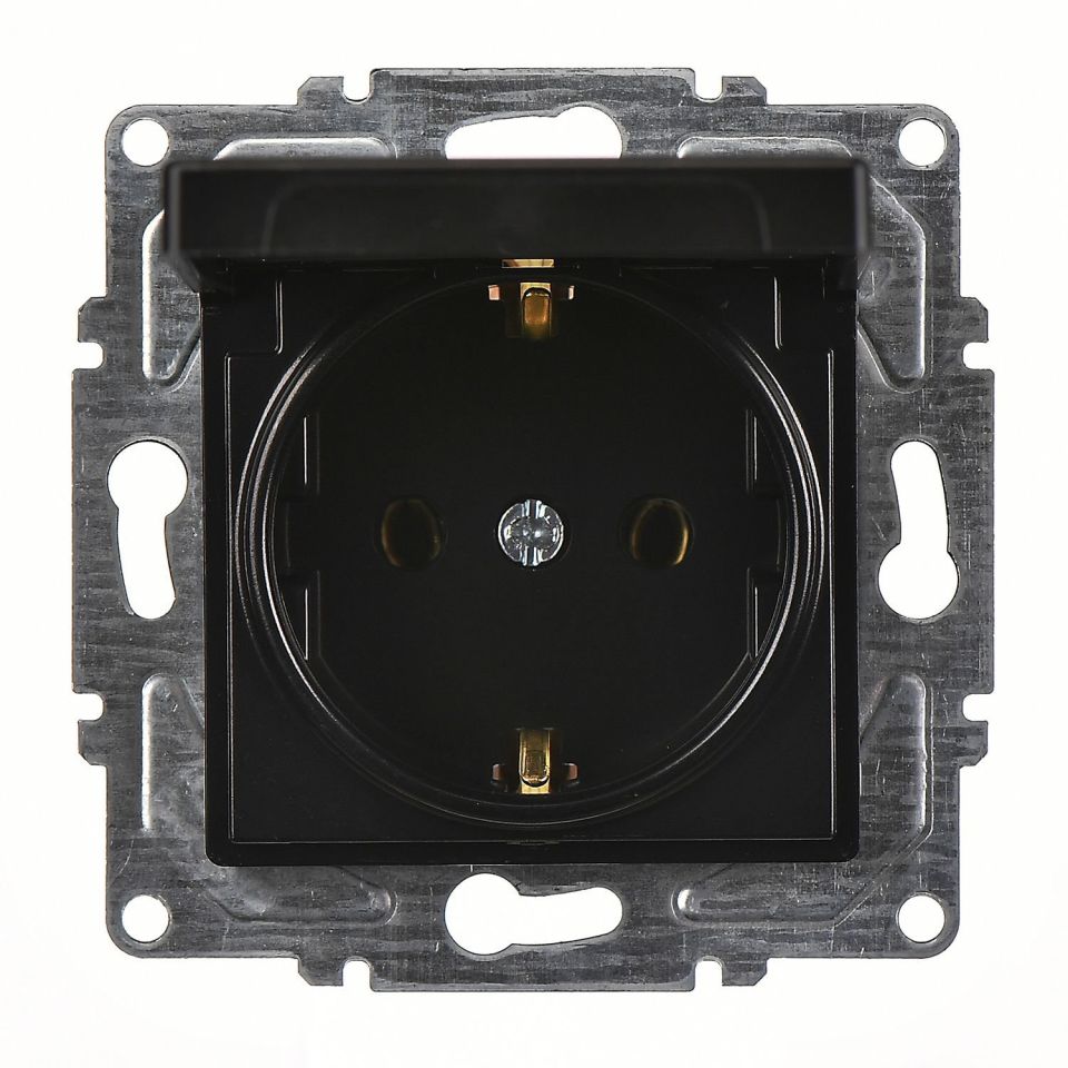 Günsan Eqona Metalik Siyah Kapaklı Topraklı Priz- 16A 250V - Vidalı