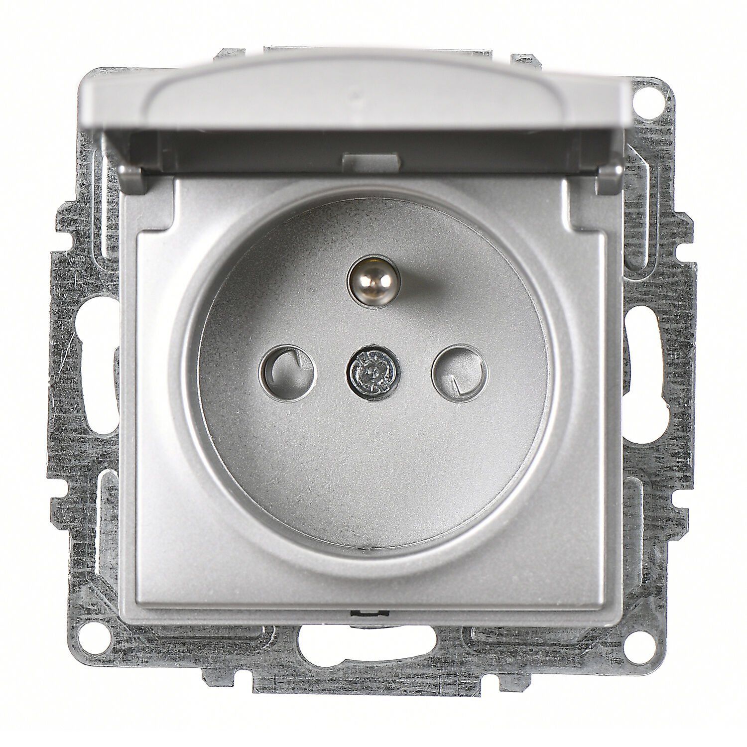 Günsan Visage Gümüş Çocuk Korumalı Kapaklı UPS Priz - Vidalı