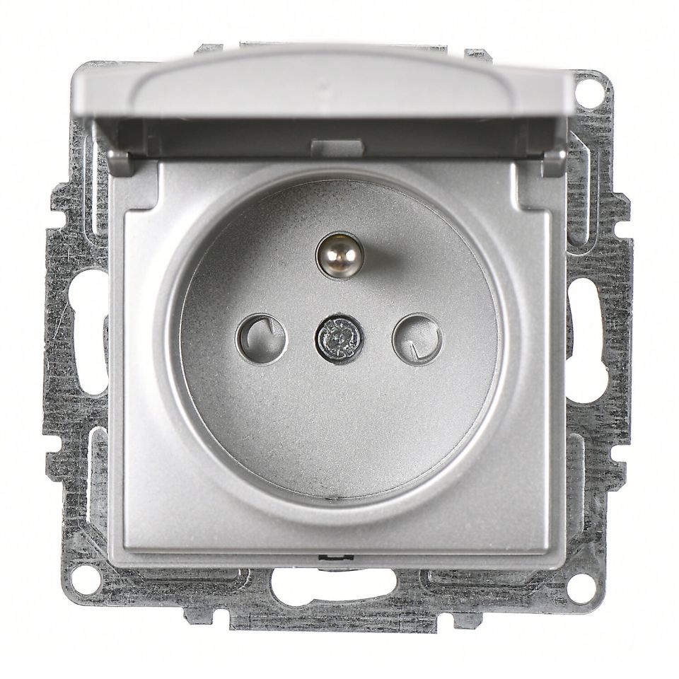 Günsan Visage Gümüş Çocuk Korumalı Kapaklı UPS Priz - Vidalı