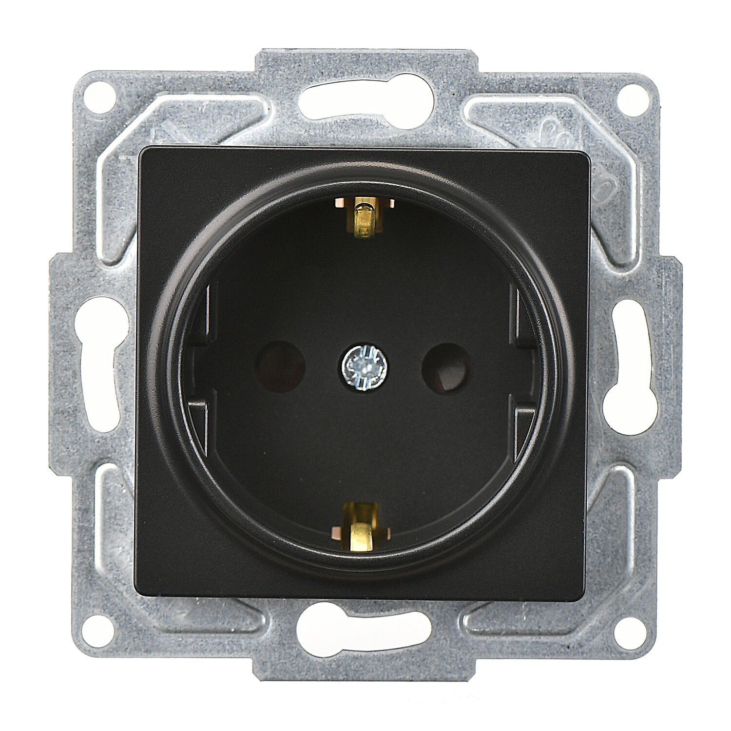 Günsan Eqona Metalik Siyah Çocuk Korumalı Topraklı Priz- 16A 250V - Vidalı